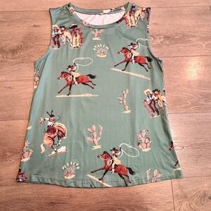 Women’s Sage Green Western Print Tank Top